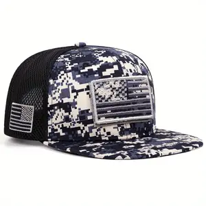 High quality hip hop American flag patchwork flat brimmed men's cap trendy adjustable breathable mesh women's baseball cap