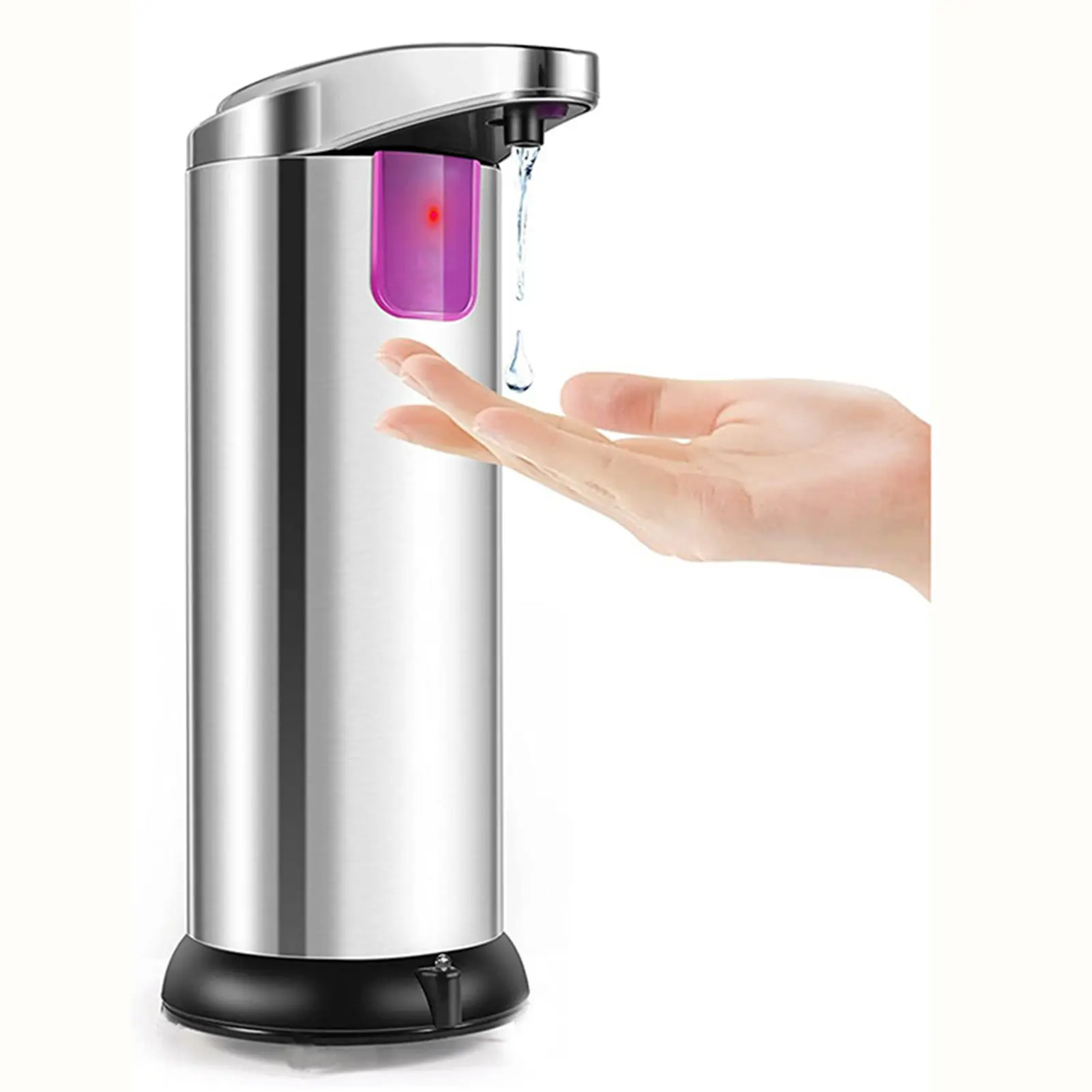 Touchless Automatic Liquid Soap Dispenser - Home Goods Bathroom Gadget with Infrared Motion Sensor, Output Control Switches, Leak-Proof Waterproof Base, Stainless Steel Body for Kitchen, Bathroom