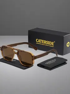 CATERSIDE One Pair With Packaging Niche Advanced Retro Glasses Featured Square Frame and Double Bridge Design Wood Temples Spring Hinge Personality Street Style Unisex Perfectly Matches Travel Music Festival Street Photography Hip Hop Outfit Scenes