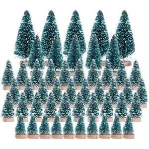 50PCS Miniature Artificial Christmas Tree Small Snow Frost Trees Pine Trees Christmas DIY Party Decoration Crafts