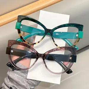 2PCS Women's Fashion Vintage Square Cat Eye Reading Glasses, +1.0 to +4.0 Strength, Lightweight Dura PC Material, Elegant Elderly Readers