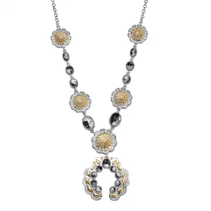 Artisan Crafted White Buffalo 6.65 ctw Native American Concho Necklace in 18K Yellow Gold and Rhodium Over Sterling Silver 18 Inches Christmas Gifts