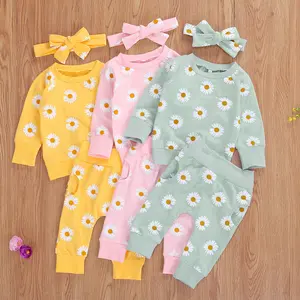 Infant Baby Girl Clothes Long Sleeve Sweatshirt Tops with Pants Headband 3 Piece Outfit Set Fall Winter Clothing