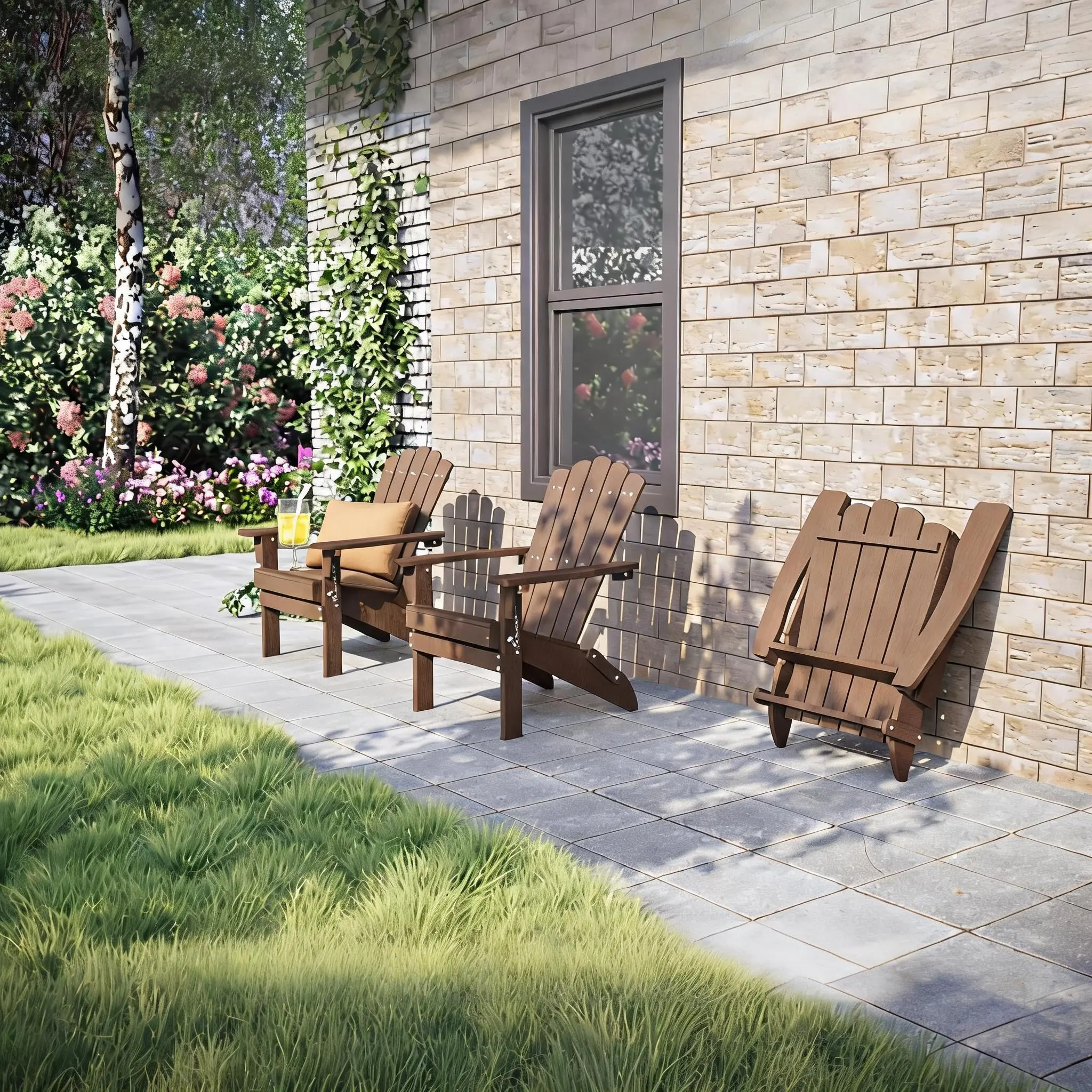 Folding HDPE Adirondack Chair, Weather-Resistant Patio Chair with Wide Armrests & High Backrest, Fire Pit Chair for Garden, Backyard, Porch