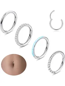 4PCS 14G Belly Button Ring 316L Surgical Steel Belly Rings Hoop for Women Clear CZ Opal Clicker Hoop Belly Button Rings Gold Silver Small Navel Belly Body Piercing Jewelry 8mm 10mm Adjustable Jewelry Belly Hoops