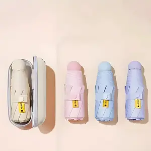 Compact and Small Anti UV Sunshade Umbrella Mini Travel Umbrella with Box Purse Lightweight Portable Manual Opening Suitable for Sunny and Rainy Days Black