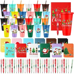 72 count/ 24 Set Bulk Gifts for Christmas 24 oz Christmas Tumbler with  and Straws Xmas Pens Notepads Set  Plastic Cups for Holiday Classroom  Party Favor Employee