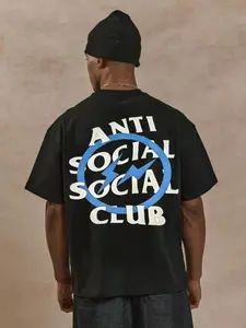 Anti Social Social Club Lightning Collaboration Cotton Short Sleeve T-Shirt, Oversized Loose Fit, Unisex, Streetwear Style, All Seasons, Man
