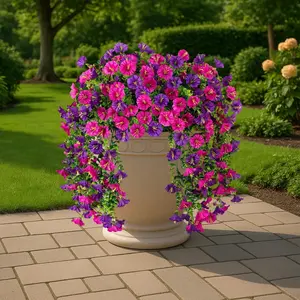 6PCS Artificial Fake Hanging Flowers Plants for Outdoor Spring Summer Decoration, Faux Silk Morning Glory Long Vines Stems UV Resistant Look Real for Outside Home Porch Patio(Violet Red Purple)