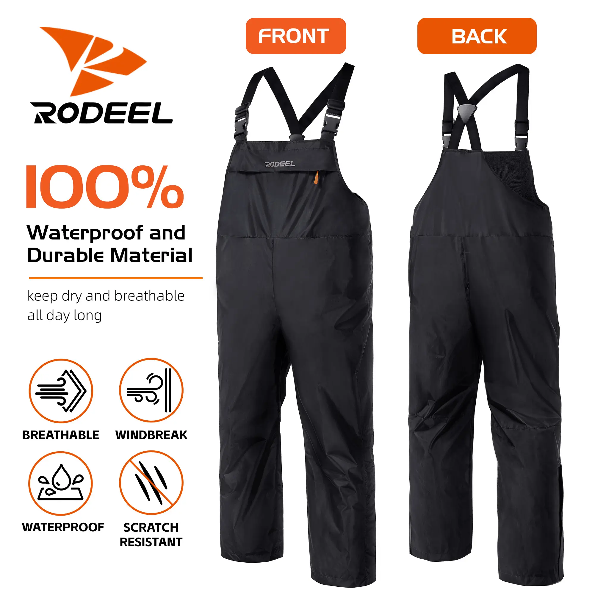 【RODEEL】717 Waterproof Bib Overalls Men Durable Rainwear with Adjustable Suspenders and Big Chest Pocket Relaxed Fit Pants Workwear for Outdoor Fishing Boating Construction Landscaping Gardening Workwear SummerWins