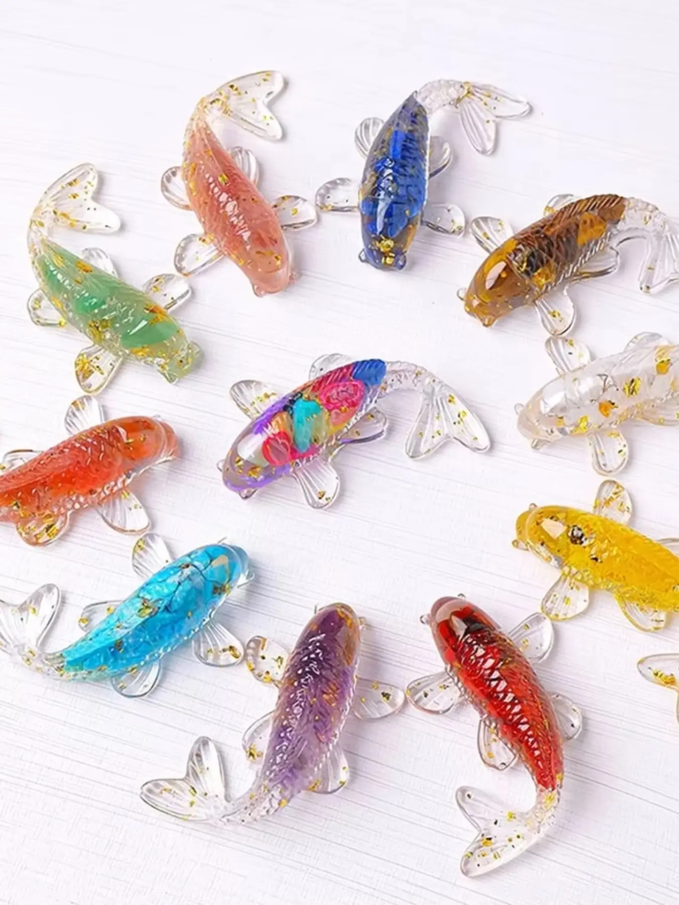 1pc Natural gravel koi fish figurine, Unique Crystals Fish Hand-dripped Resin Fused with Colorful Crystal Rocks Stones, Crystal gift, Crystal Pebble, Crystal Ornaments