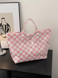 Fashion Large Capacity Women's Handbag Plaid Design Tote Bag, Essential Shopping Bag, Perfect for Daily Use and Grocery Shopping