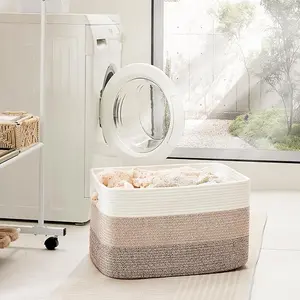 Large Blanket Basket, Rectangle Woven Baskets, Nursery Blanket Storage Living Room, Toy Storage With Handle, Large Baskets Laundry Cotton Foldable Rope Easter Capacity Hamper