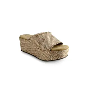 Wren Tan Woven Raffia Platform Slide