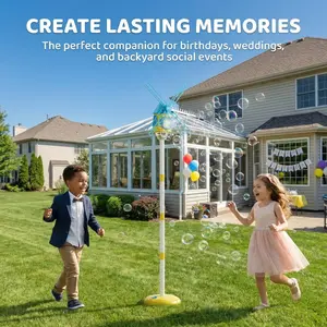 Automatic Windmill Bubble Machine, Party Bubble Machine for Ages 3+, Music Light Atmosphere, Adjustable Height, Includes 50ML Concentrated Liquid, Indoor Outdoor Use