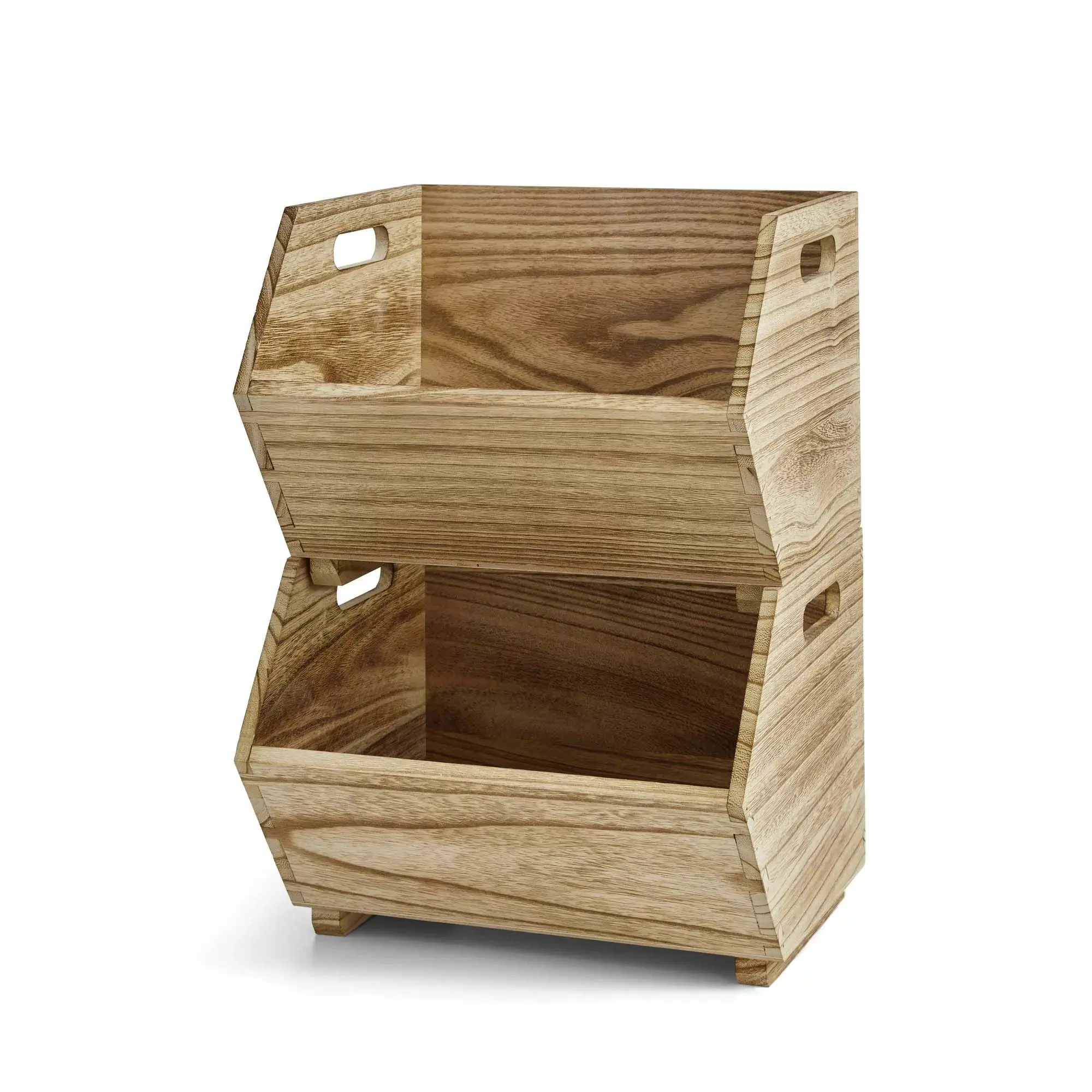 2-Piece Natural Wood Stacking Bins Boxes Organiser 2-Piece Natural Wood Stacking Bins Boxes Organiser