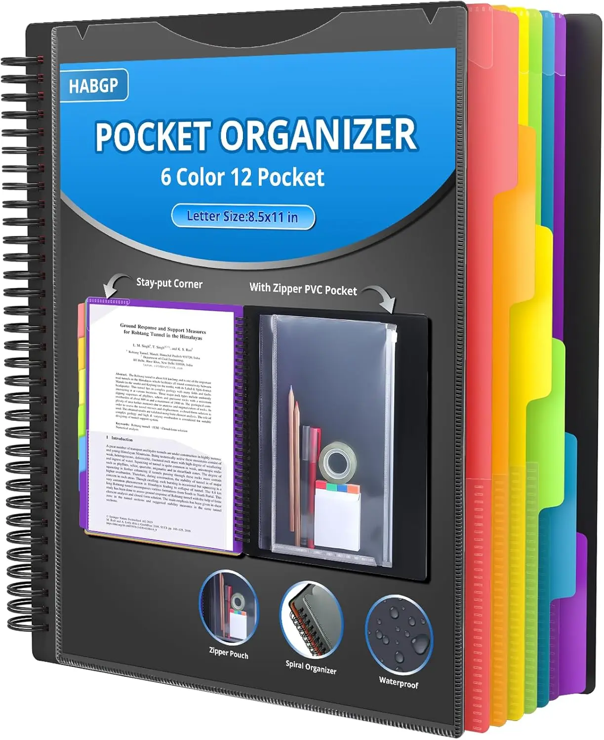 12 Pocket Plastic Folders with Pockets  Multi Pocket Folder Binder with Dividers Office Organizer Folder Letter Size School Supplies Stay Organized Stay Corner Zipper PVC Pocket
