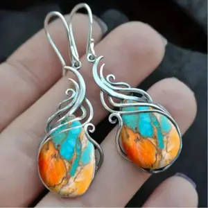1 Pair Of Fashionable Vintage Bohemian Style Faux Turquoise Tassel Earrings, Durable Resin Mosaic, Versatile and Easy To Wear, Perfect for Boho Fashion Lovers, Earrings Set, Ocean Vibes Dangles