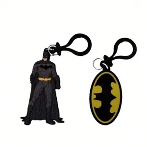 1Pc Batman Officially Licensed Logo Soft Touch PVC Bag Clip Keychain Decoration Bag Hangings Key Chain Souvenir Gift for Student Boyfriend Freinds