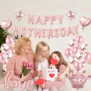 Mother's Day Decorations Set, 42-Piece Rose Gold Banner & Star Heart Balloon Props, Perfect Gift for Mother's Day Party Celebrations, Party Decoration Supplies