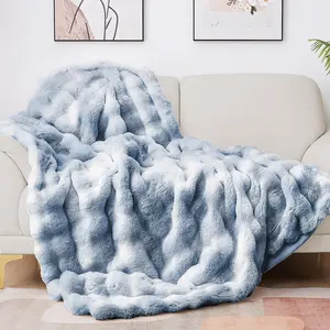 Faux  Fluffy Blanket for Couch, Super Soft Luxury Faux  Bubble Plush Thick Warm Cozy Fuzzy  Blanket for All Seasons, 60" x 80", Tie-dye Blue, 860GSM
