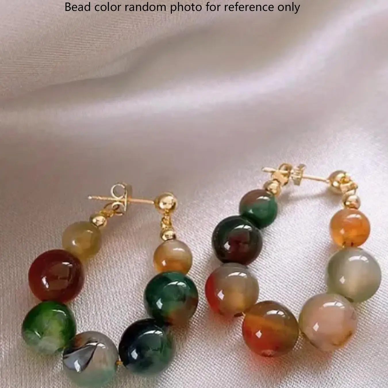 1 Pair Colorful Bead and Jade Inlaid Earrings, Ethnic Style Elegant Temperament Ladies Earrings, Suitable for Winter, New Year's Wear, Jade Products