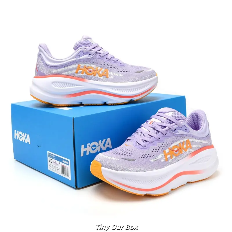 Women's Brand New Sealed Original Box Light Purple Knit Mesh Running Sneakers - Orange Bird Logo, White-Red Gradient Thick Cushion Sole, Orange Non-Slip, Fitness Daily Outfit Light Travel Walking Trainers