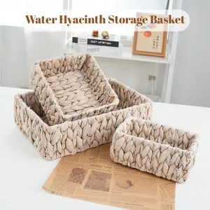 Water Hyacinth Grass Woven Storage Box, Bathroom Storage Basket, Desktop Cosmetic Storage Basket, Sundries Storage, Organizer Storage