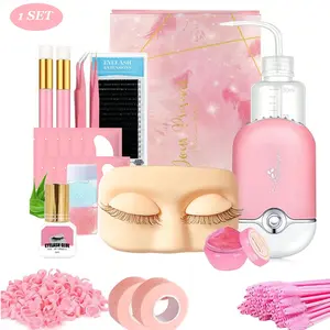 Eyelash Extensions Tools Kit, 14pcs/set Lash Tech Supplies with Lash Mannequin Head, Eyelash Extension Glue & Remover & Tweezers & Other Tools, for Beginners At Home, Eyelash Application Set