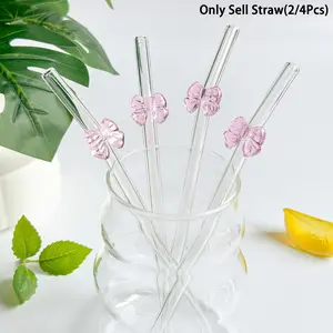 Cute Bow Glass Straws, Glass Straw Drinkware, Reusable Curved Straw Set with Brush, Drinking Straw, Ideal for Smoothies, Milkshakes, Cocktails & More, Perfect Gift Idea!