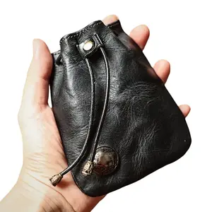 Leather Coin Purse, Leather Drawstring Bag, Coin Pouch, Leather Bag, Change Holder, Valentine'S Day Gift for Men And Women, Wallet, Coin Purse for Men