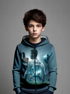 Boys Ronaldo 7 Zip Hoodie, Comfortable Casual Fitted Sweatshirt, Perfect Outdoor Choice, Fall & Winter Fashion