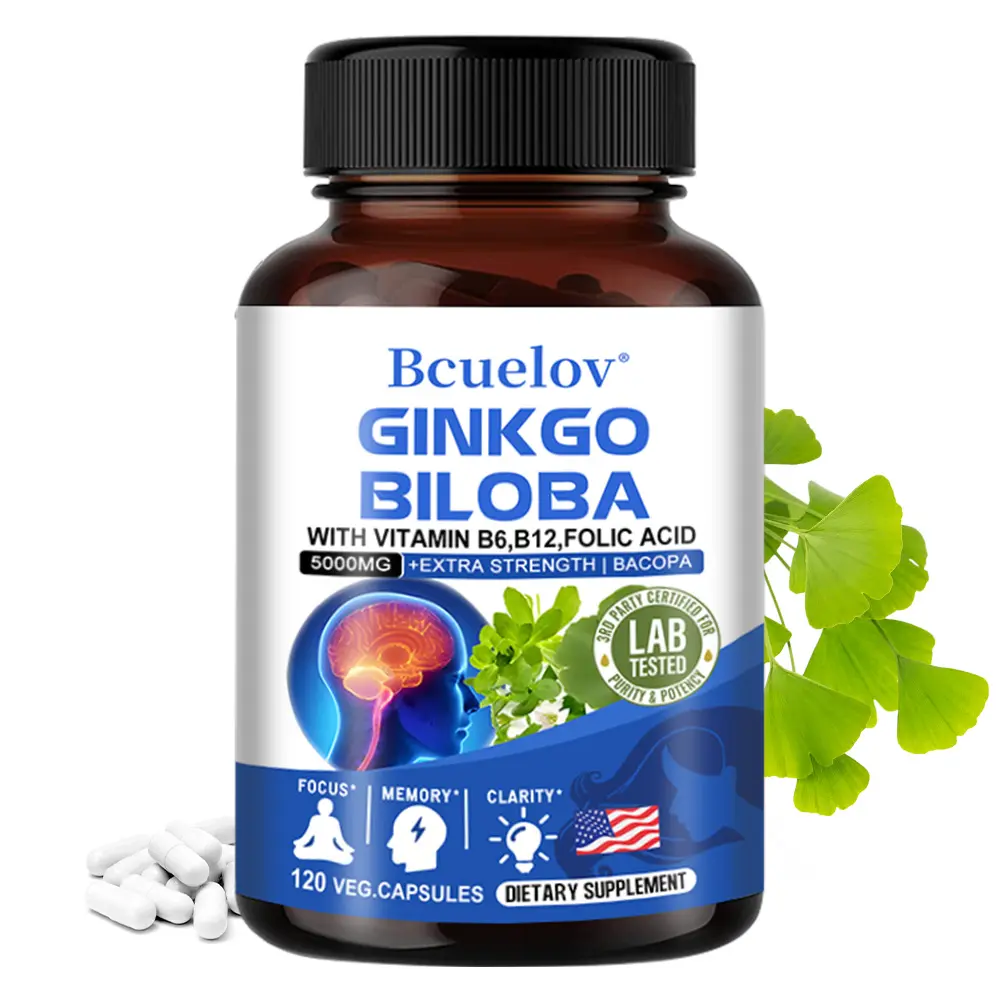 Bcuelov Ginkgo Biloba Health Supplement, Supports The Brain's Focus,Memory and Clarity, 120 Capsules