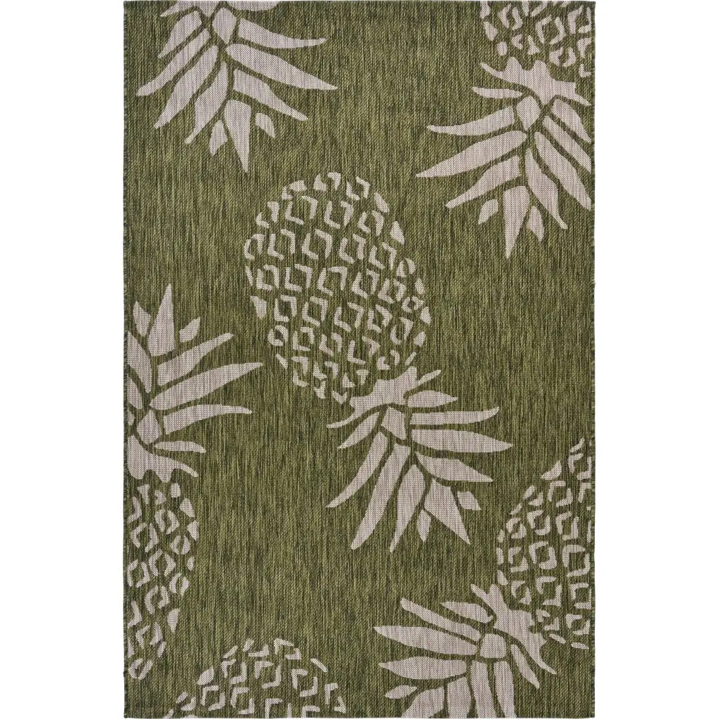 360 stand Green Pineapple Rectangle Low Pile Rugs, 2x3 ft Weave, Stain Resistant, Indoor/Outdoor Tropical Vibe Scatter Rug, Balcony Area Rugs