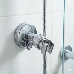Upgraded Non-Drill Suction Shower Holder: Adjustable ABS Shower Head Bracket, Sliding Mount, Rustproof Bathroom Organizer, Easy Install, Durable for Multiple Sprayers, Improves Showering Experience, Handheld Shower Attachment