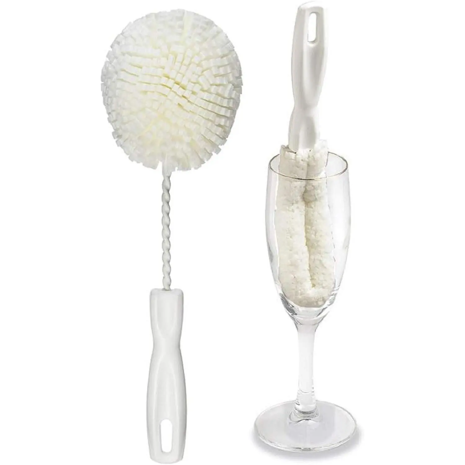 Set of 2 Crystal Stemware & Goblet Glass Cleaning Brush Kit - Non-Scratch Foam Wine Glass Brushes for Washing Glasses, Decanter, Mug, Stemware - for Home, Restaurant, Bar, Hotel