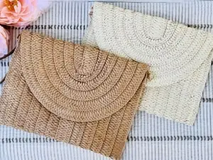 LUXE CRYSTAL CO. Natural Raffia Straw Fold over Clutch Raffa Crossbody Handbag Purse Summer Boho Bag Clutch Shoulder Crossbody Strap m Gift for Mom
