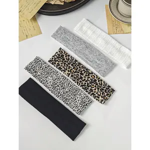 Women's 5-Piece Polyester Satin Leopard Print Headband Set, Versatile Everyday Wear Fashion Hair Accessories