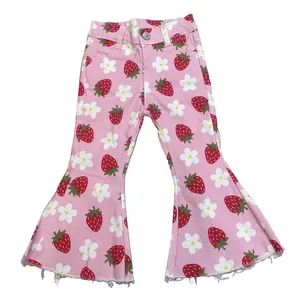Girl Bell Bottom Jeans Girl Strawberry Jeans girl denim pant toddler jeans party wear