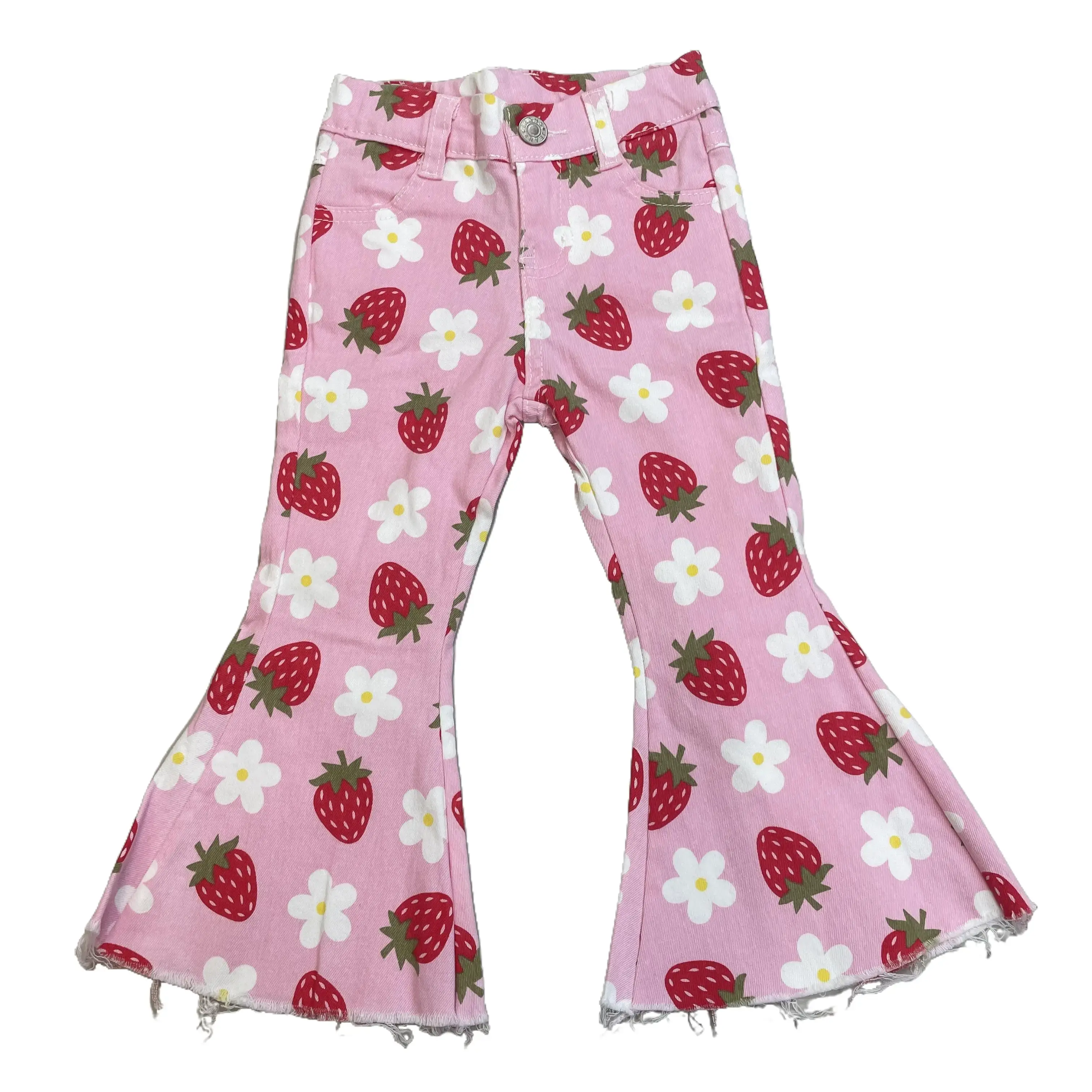 Girl Bell Bottom Jeans Girl Strawberry Jeans girl denim pant toddler jeans party wear