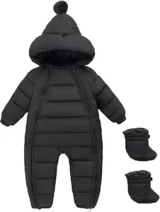Baby Snowsuit Newborn Winter Unisex Jumpsuit Infant Hooded Double Zipper Romper Girls Boys Warm Outwear