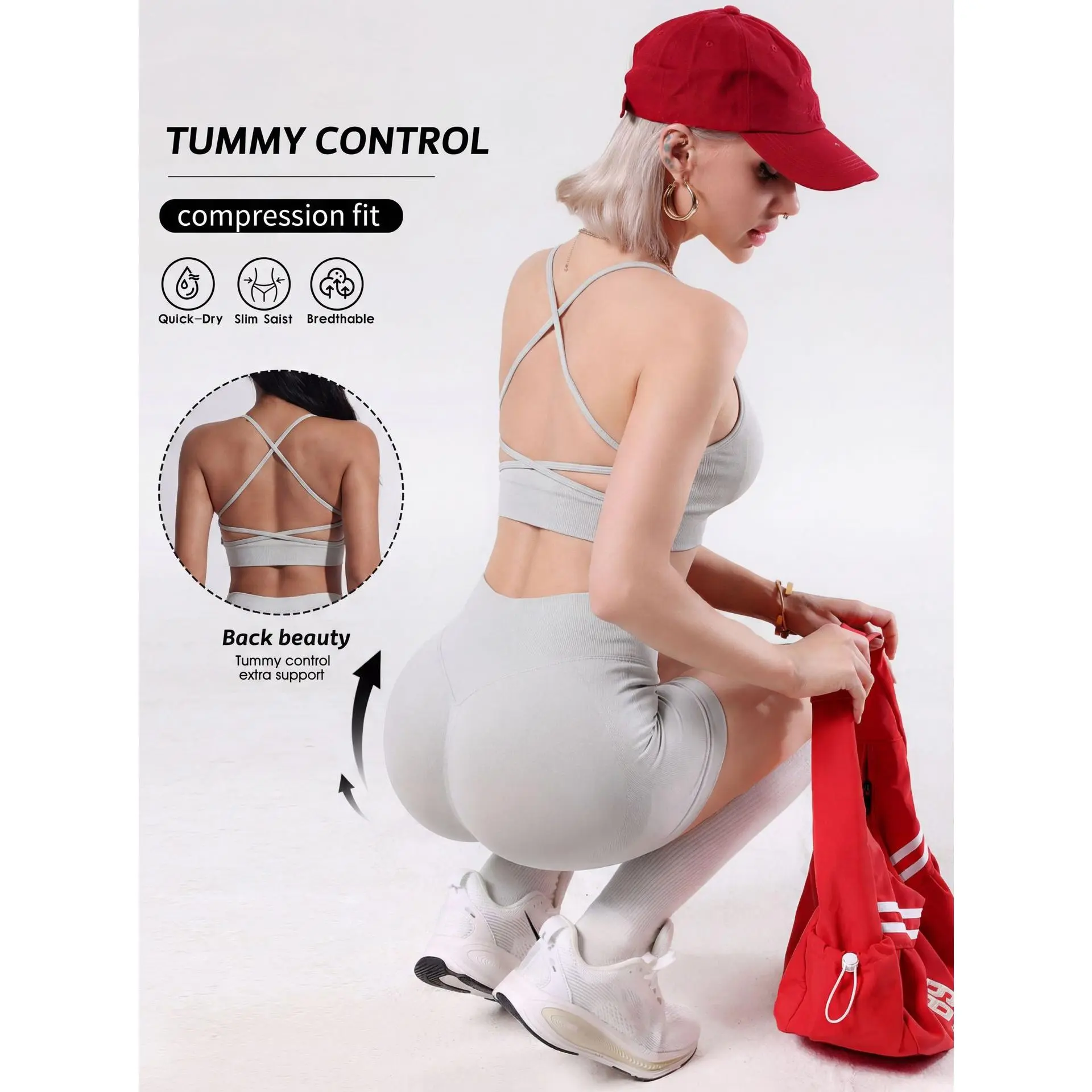 B bra + shorts (light gray)