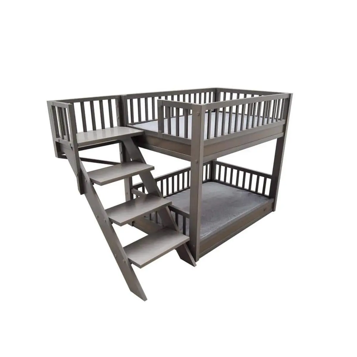 New Age Pet Eco-Friendly Aspen Bunk Bed - Antique White, Large, Recycled Plastic-Wood Polymer, Safe Stairs, Durable Beds, Plush Cushions, Tool-Free Easy Assembly, Machine Wash Compatible