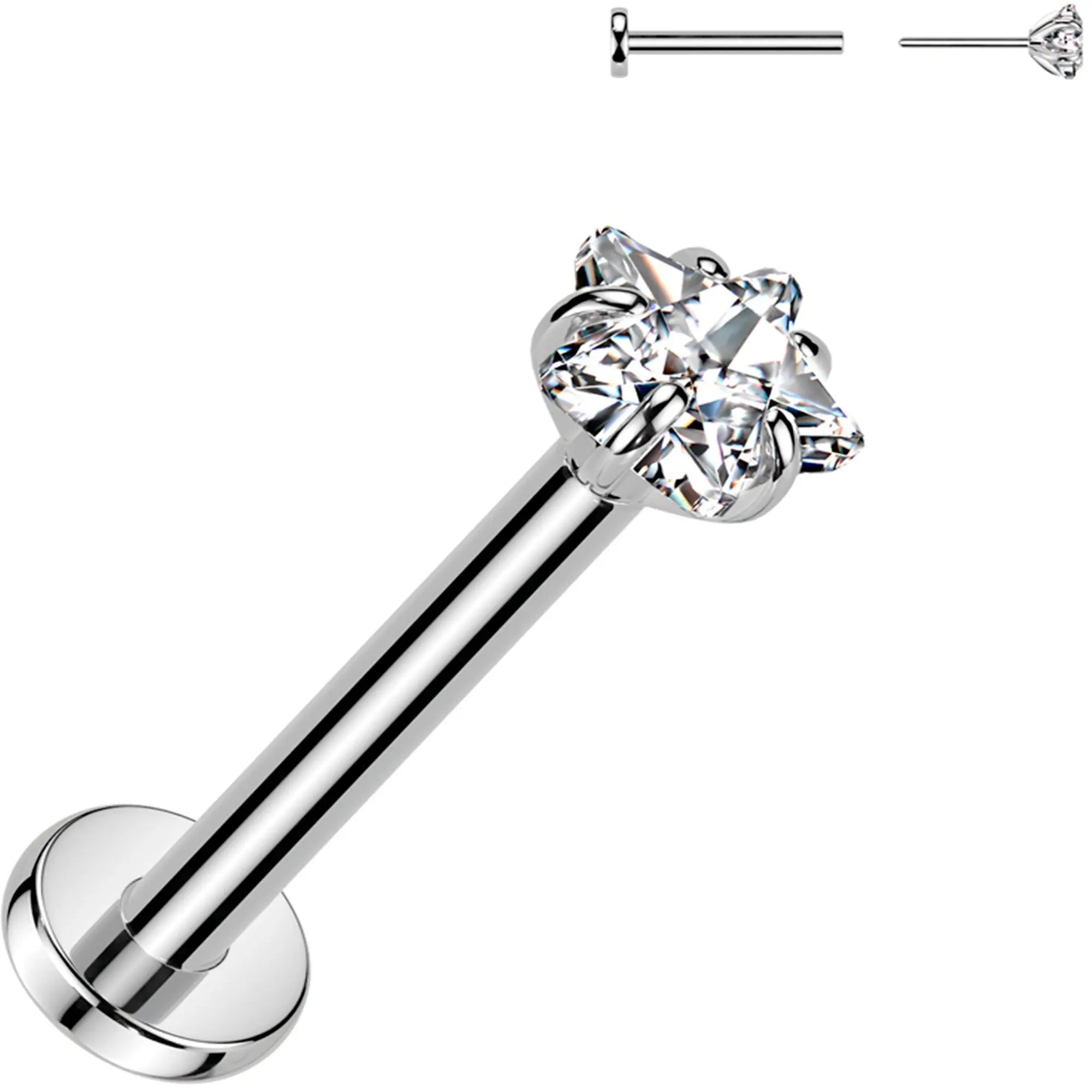 20G 5/16 3mm CZ Star Medical Grade Titanium Flat Back Earring