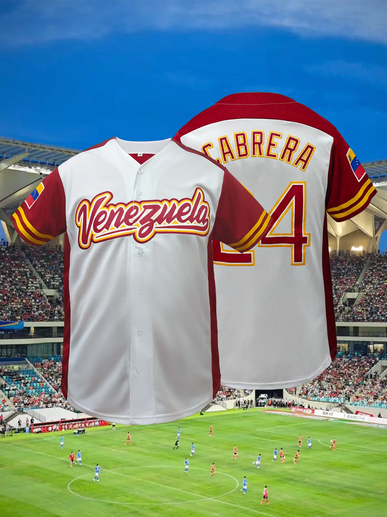 Unisex Venezuela #24 Western Baseball Jersey, Jersey Tee, Jersey Shirt, Embroidery Sportswear, Breathable V Neck Short Sleeve, Embroidered Button Front, Sporty Loose Fit, All Seasons Wear