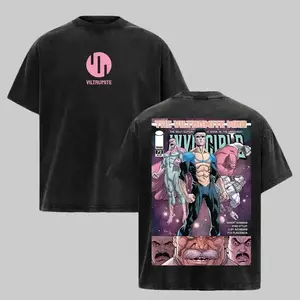 Men's Invincible Viltrumite War Comic Graphic T-Shirt - Acid Wash, Oversized, Vintage Heavyweight Cotton, Classic Round Neck Short-Sleeve Apparel, Omni Man Mark Grayson, Image Comics Superhero, Menswear Streetwear Gym Top (Unisex Fit)