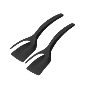 2-in-1 Silicone Egg Flipper & Tongs Non-Stick Spatula & Kitchen Tongs for Pancakes Omelets Steak Heat Resistant Fish French Toast Turner Professional Grip Cooking Utensil