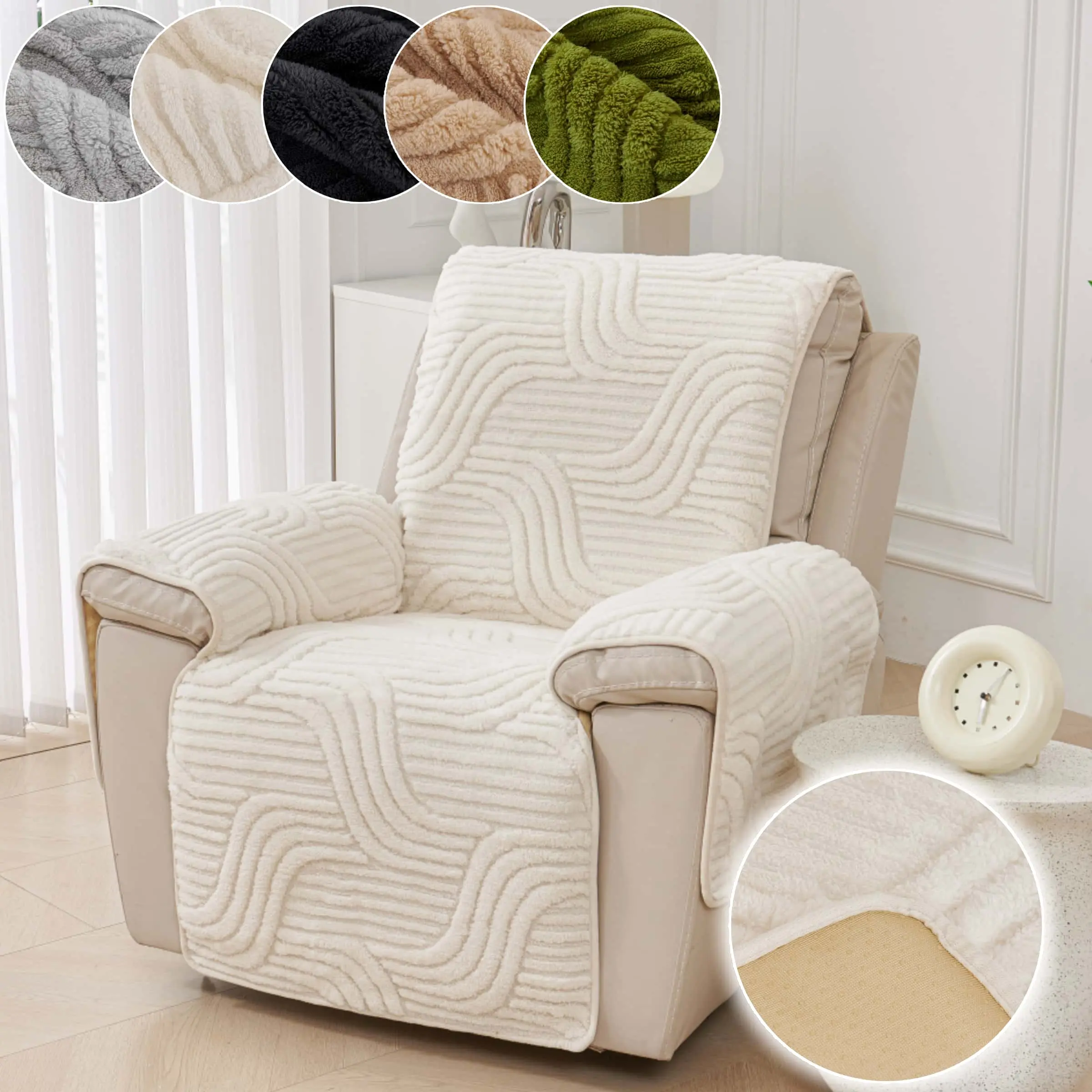 1pc Recliner Chair Covers, Non-Slip Protector for Reclining Chair Recliner Slipcovers, Pet-Friendly & Machine Washable, Anti-Scratch Throw with Armrest/Backrest Pieces, Fits 1-Seater Lounger, Sofa Protector, Couch Protector, Washable Furniture Cover