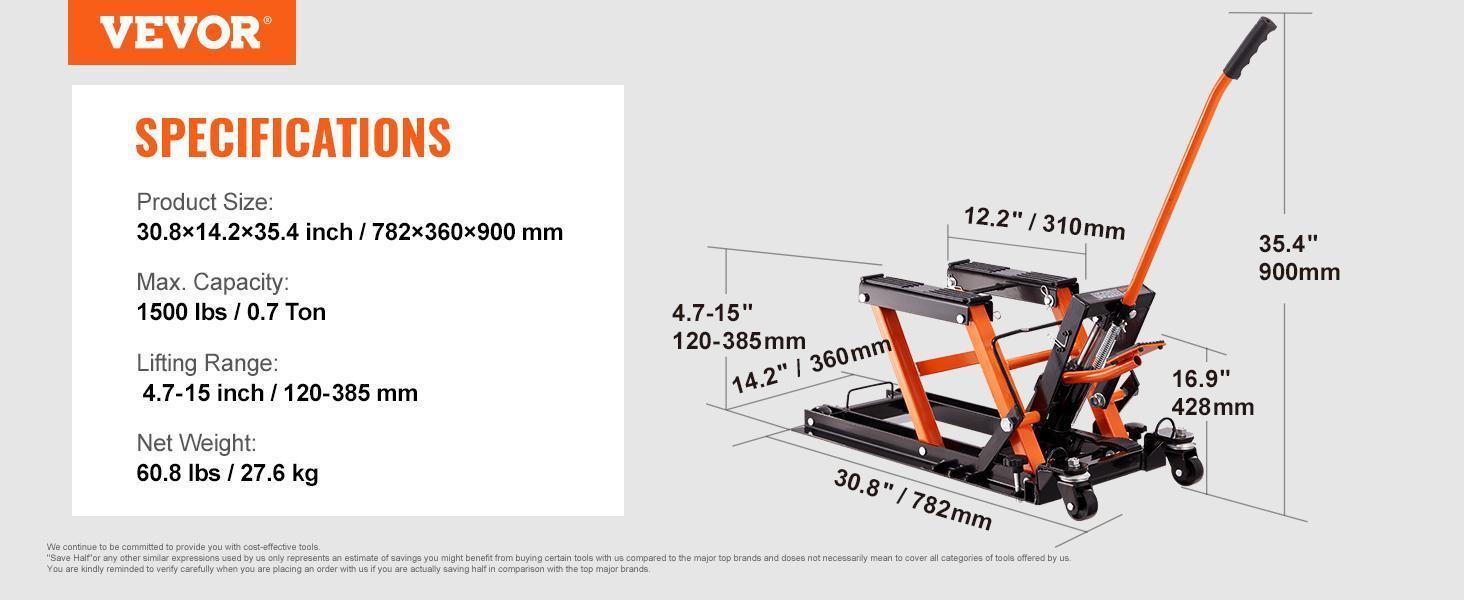 VEVOR Hydraulic Motorcycle Jack Stand, TikTokShopBlackFriday, 1500 LBS ATV Scissor Lift Jack, 4.7"-15" Scissor Lift Jack Stand with 4 Wheels, Hydraulic Foot-Operated Hoist Stand for Motorcycle ATV UTV Powersports VEVOR Hydraulic Motorcycle Jack Stand, TikTokShopBlackFriday, 1500 LBS ATV Scissor Lift Jack, 4.7"-15" Scissor Lift Jack Stand with 4 Wheels, Hydraulic Foot-Operated Hoist Stand for Motorcycle ATV UTV Powersports