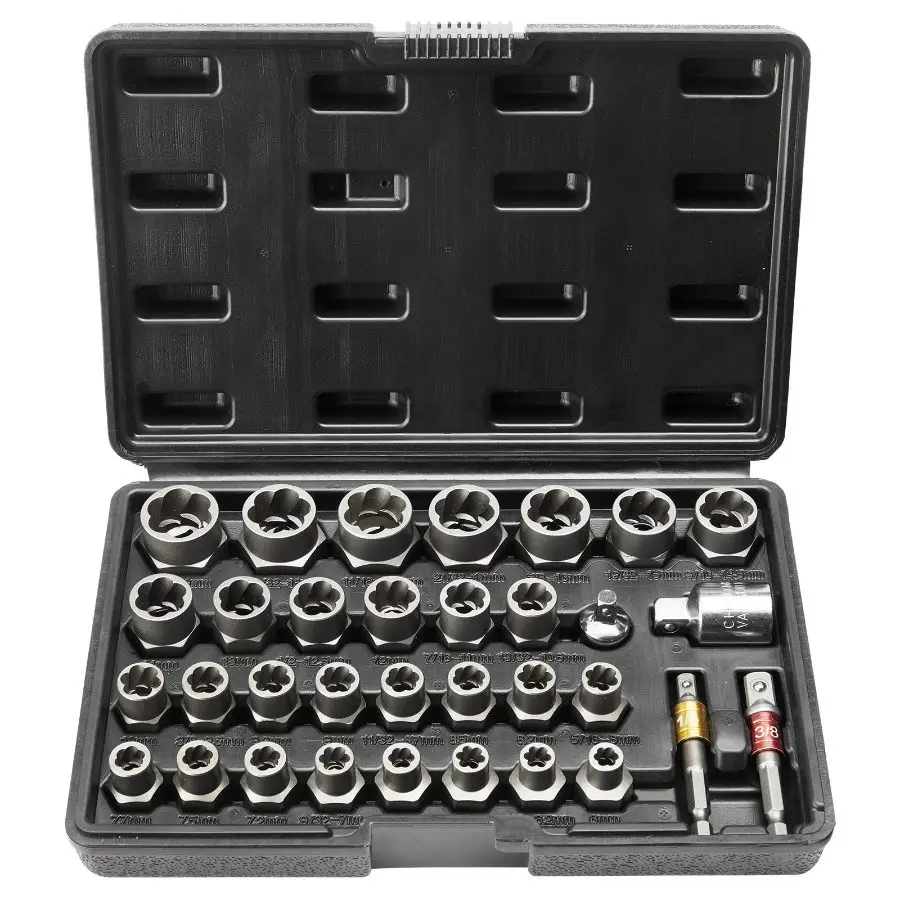 【DealsForYouDays】VEVOR Bolt Extractor Set, 29 - Piece Bolt and Nut Remover Set, 6mm to 10mm, 13/32 to 3/4, CR - MO Steel Extraction Socket Set with Storage Case, for Removing Damaged Rusted Bolts, Nuts and ScrewsVEVOR Super Brand Day